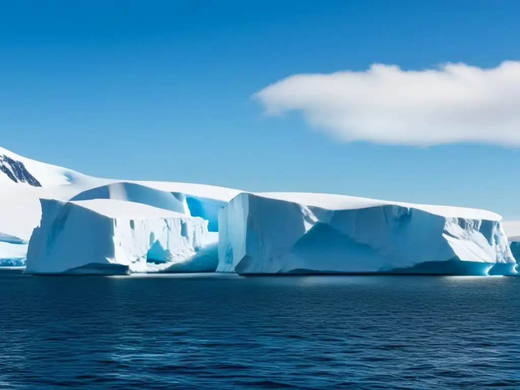 Imponente paisaje antártico: icebergs, glaciar y cielo azul