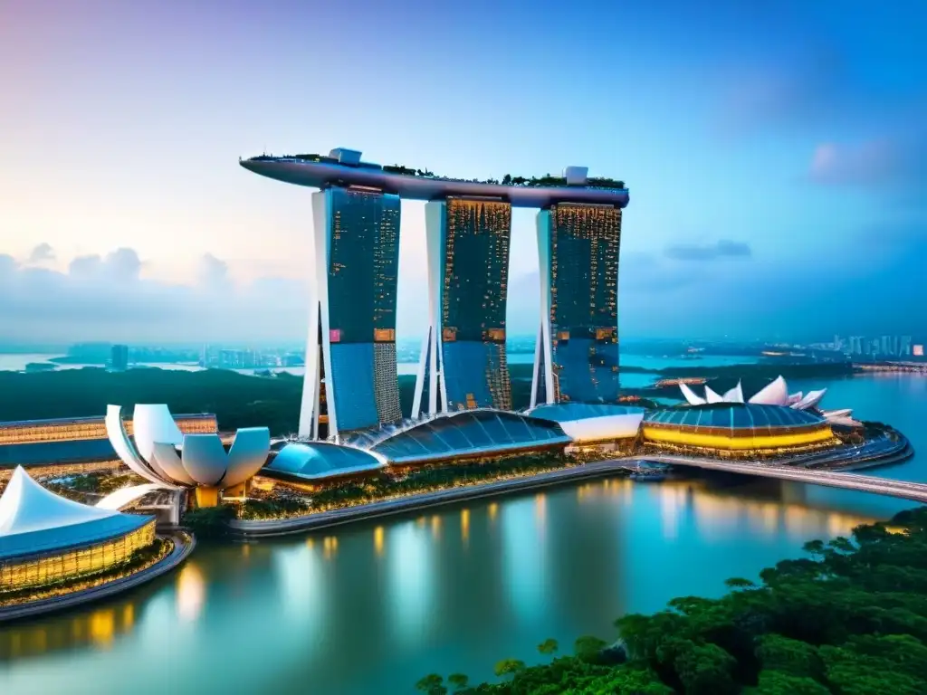 Imponente rascacielos verde con diseño urbano en Marina Bay Sands, Singapur