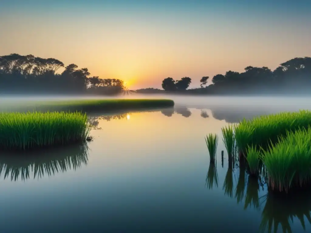 Importancia de las campañas de concienciación sobre humedales en un amanecer sereno y vibrante
