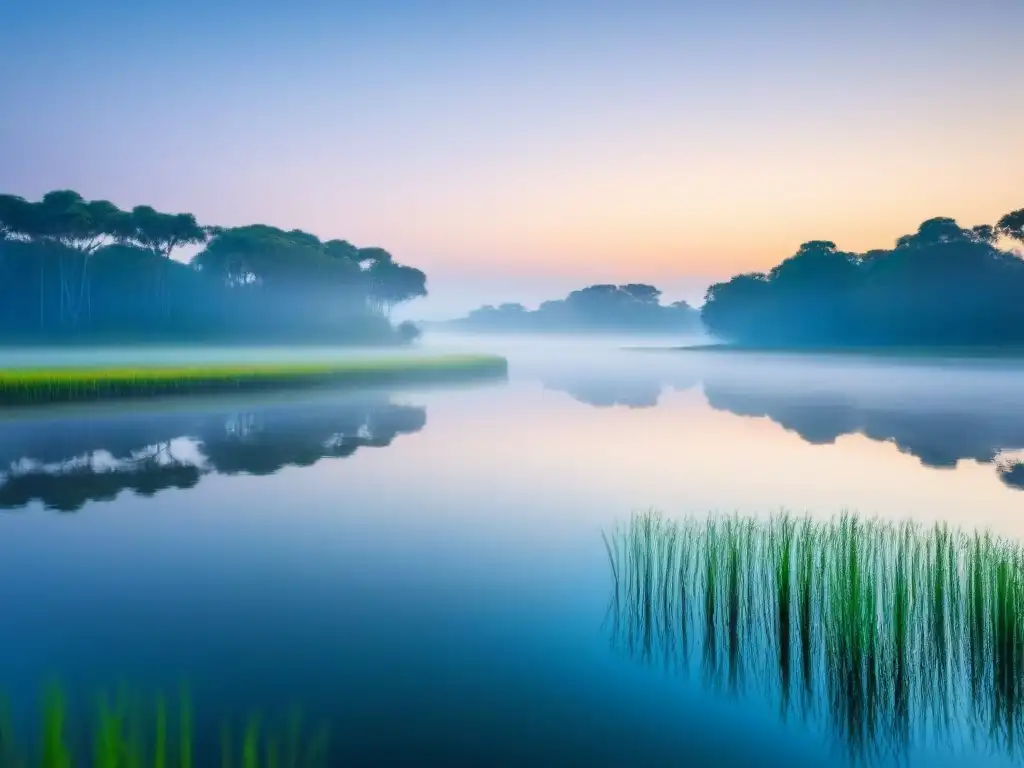 Importancia de las campañas de concienciación sobre humedales al amanecer en un entorno sereno y minimalista