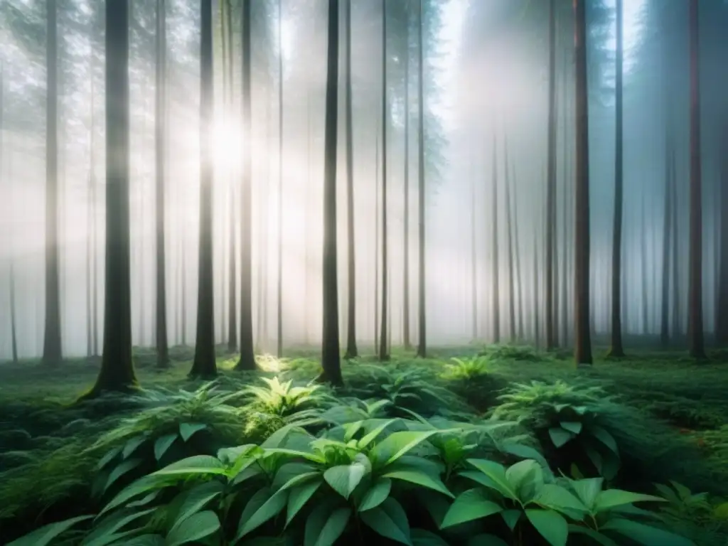 La importancia de las grasas saludables en la dieta de plantas se refleja en la serenidad de este bosque verde y exuberante