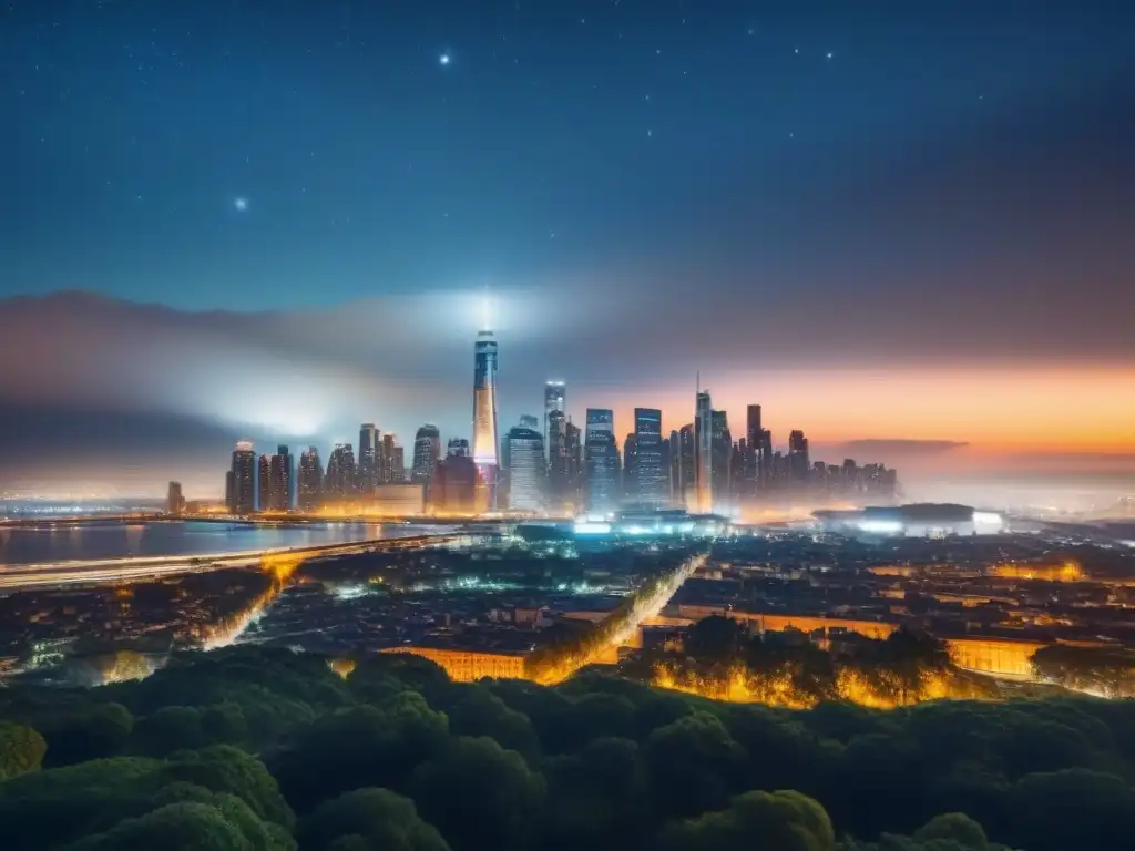 Impresionante imagen nocturna de la ciudad, mostrando la contaminación lumínica en ecosistemas urbanos