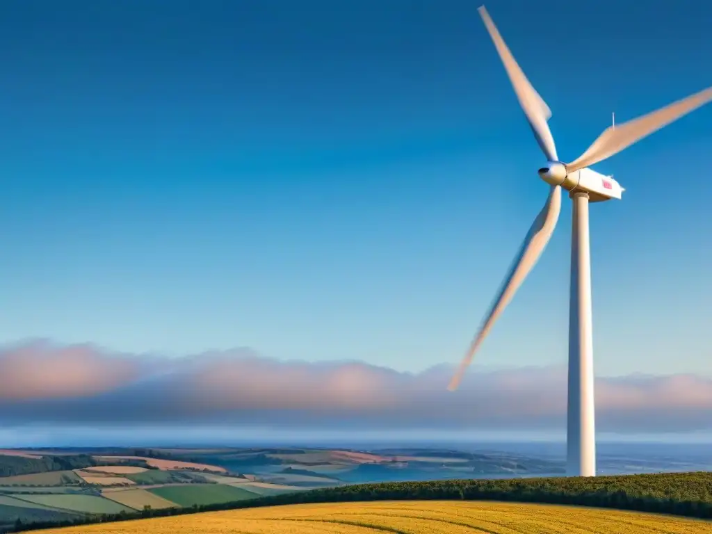 Impresionante ilustración minimalista de una moderna turbina eólica contra el cielo azul