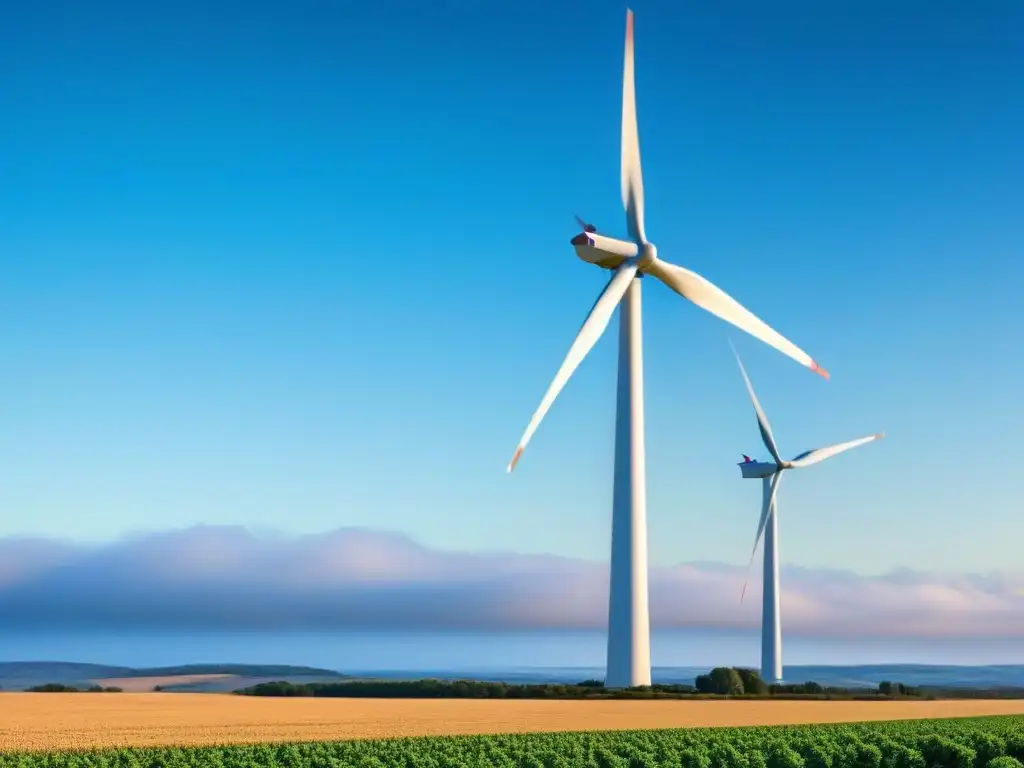 Impresionante molino de viento moderno capturando la energía eólica en un paisaje minimalista