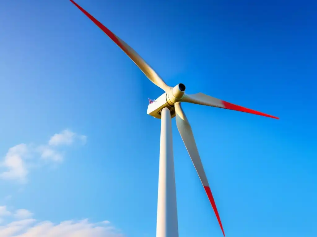 Impresionante turbina eólica comunitaria en el cielo azul