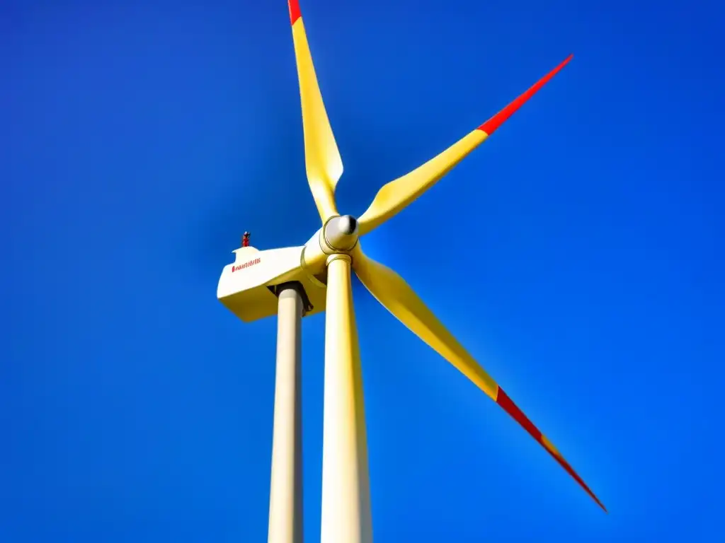 Impresionante turbina eólica moderna girando en cielo azul