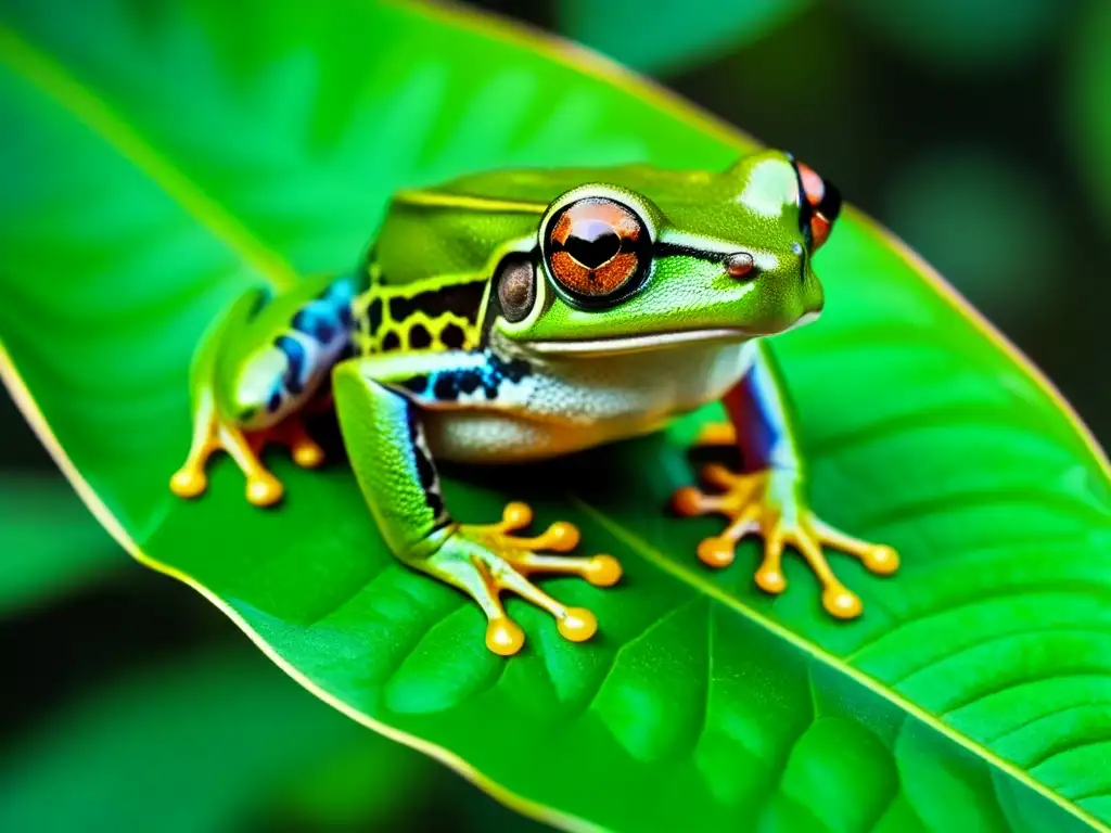 Increíble rana arbórea verde en detalle, resaltando la belleza de la vida silvestre en la selva