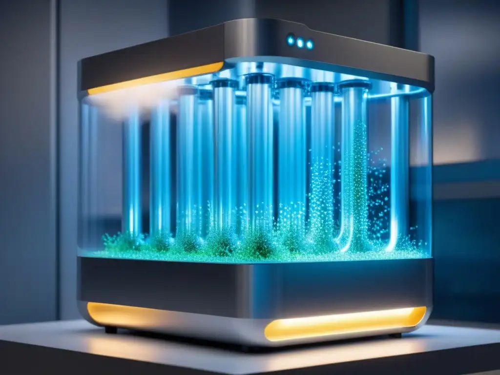 Un innovador bioreactor futurista con microorganismos en descomposición de residuos