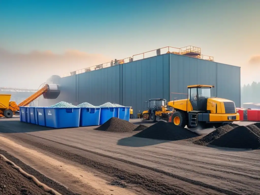 Un innovador centro de reciclaje con maquinaria de vanguardia y trabajadores eficientes, listo para repurposing