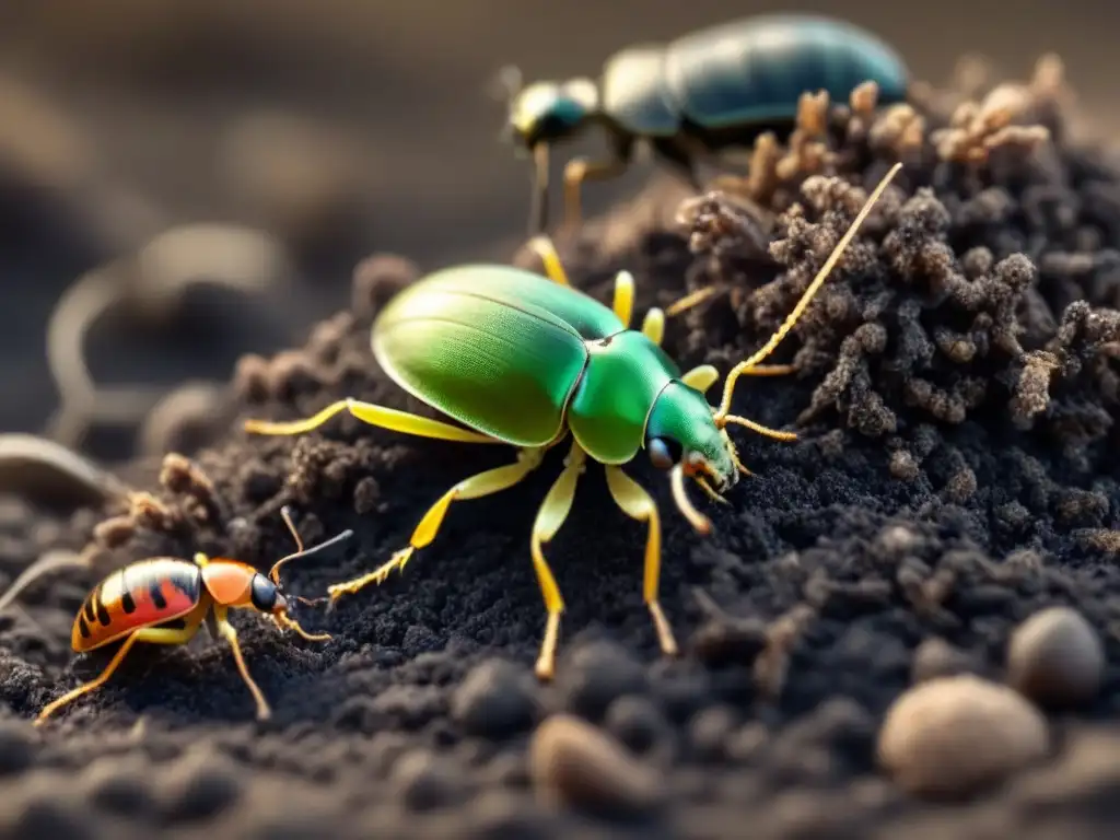 Insectos en la descomposición de residuos: Diversidad de insectos trabajando juntos para descomponer materia orgánica en el suelo