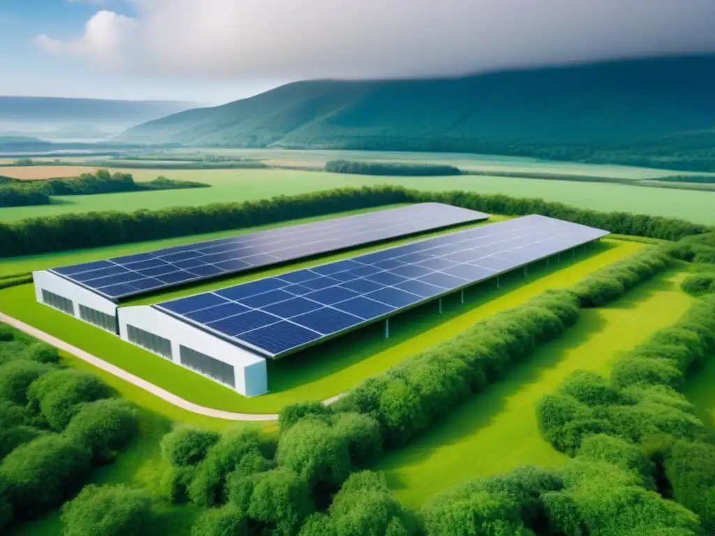 Instalación de almacenamiento de baterías en un paisaje verde, símbolo de tecnología baterías almacenamiento energía verde