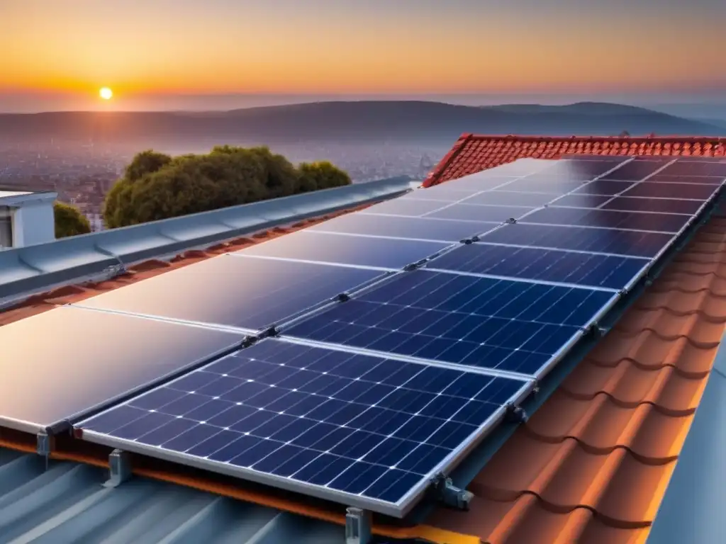 Instalación de paneles solares en el atardecer, brindando beneficios económicos y ecoamigables