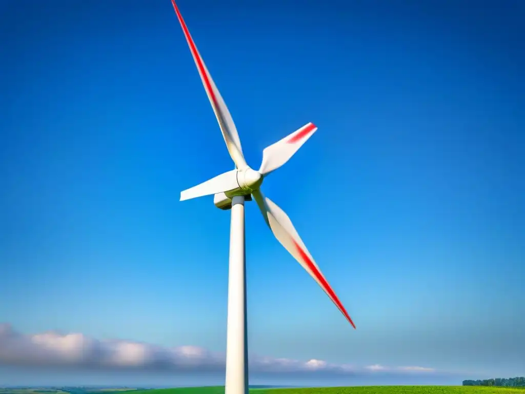 Instalación de turbina eólica en casa, elegante y funcional, girando en armonía con el viento bajo un cielo azul