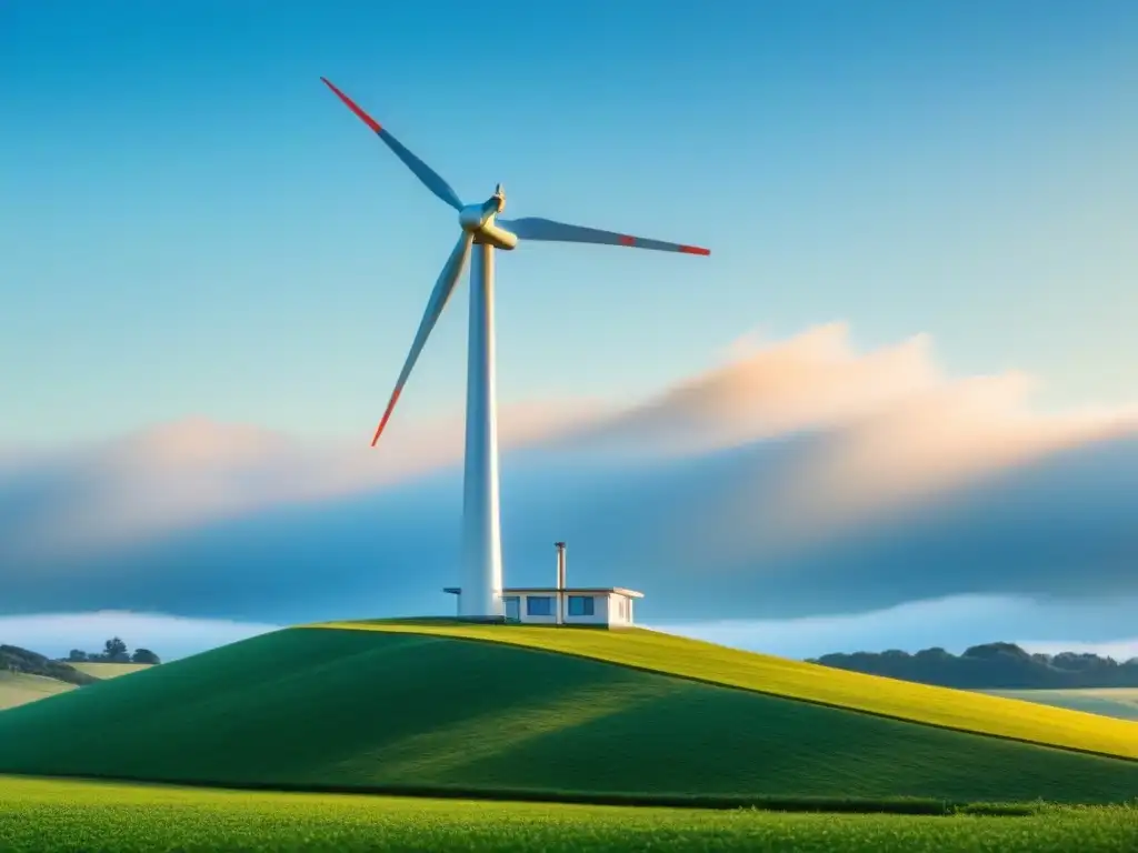 Instalación de turbina eólica en casa, símbolo de energía limpia y sostenibilidad