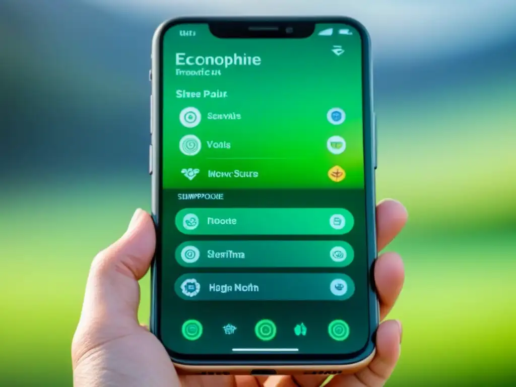 Interfaz de app ecológica en smartphone futurista