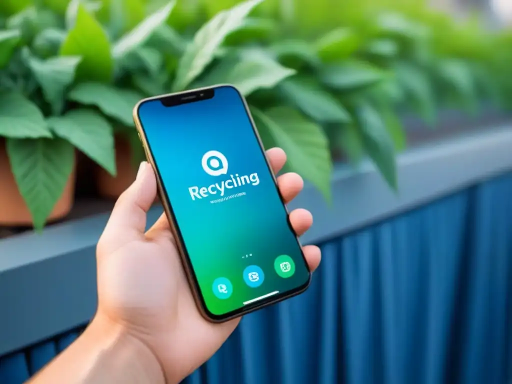 Interfaz de app ecológica en smartphone con iconos para reducir plásticos