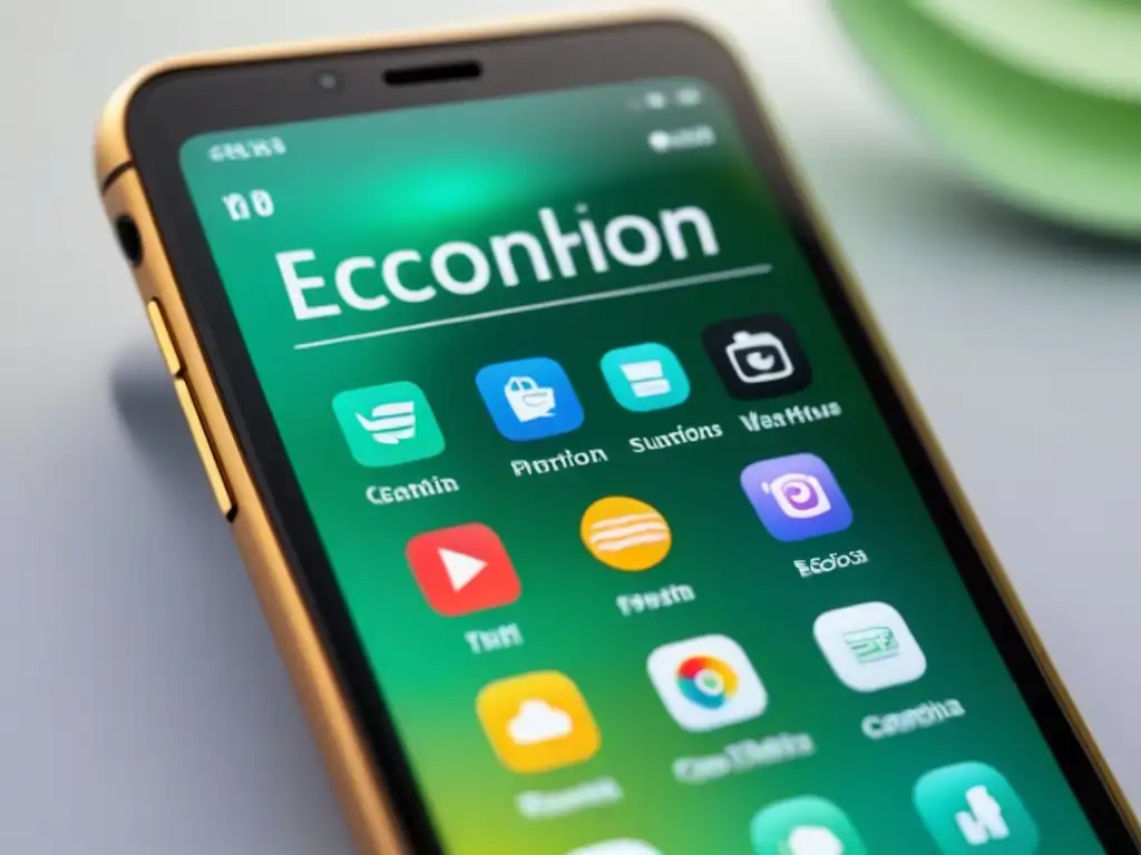 Interfaz moderna de apps moda sostenible zero waste con iconos vibrantes en pantalla de smartphone minimalista