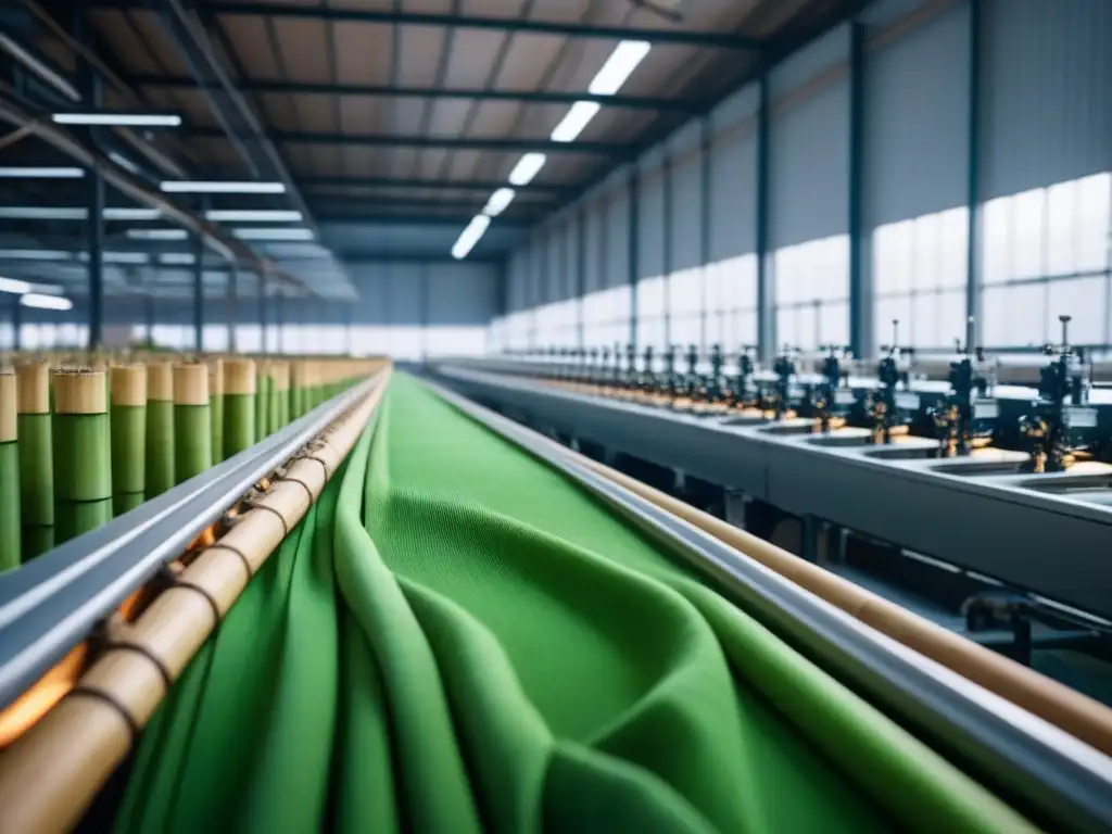 Interior de fábrica textil moderna y ecológica produciendo telas de bambú