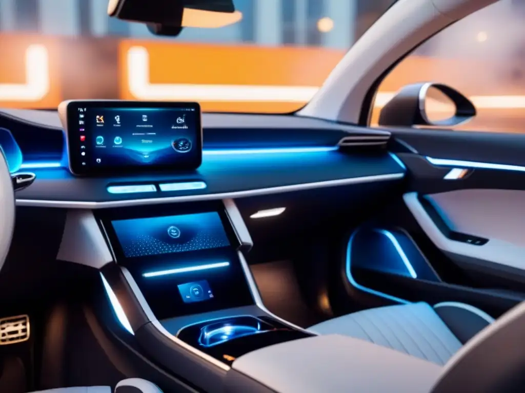 Interior futurista de coche eléctrico con purificador de aire integrado y luces LED