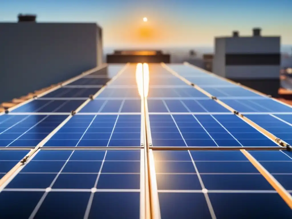 Inversiones en energías renovables sostenibles: paneles solares modernos en tejado, brillando bajo el sol