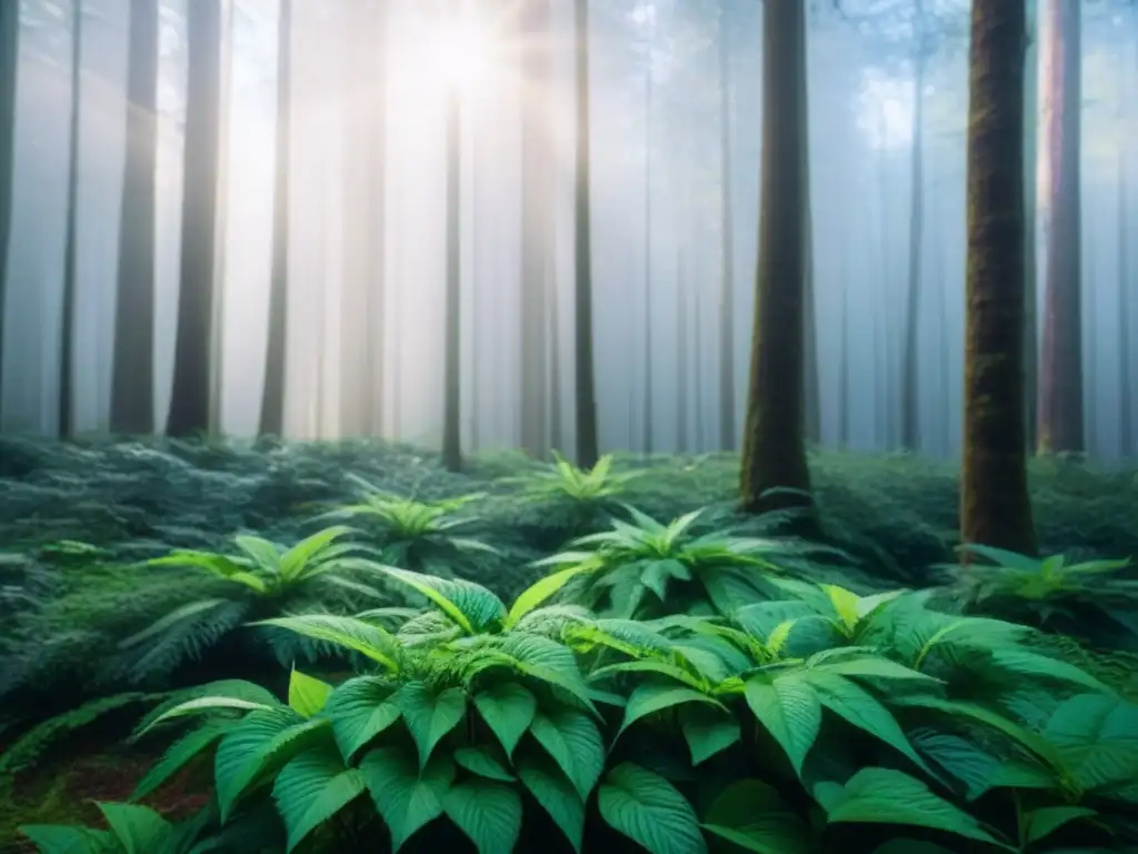 Inversiones sostenibles para estilo de vida zero waste: Bosque verde, sereno y vibrante, iluminado por el sol entre las hojas