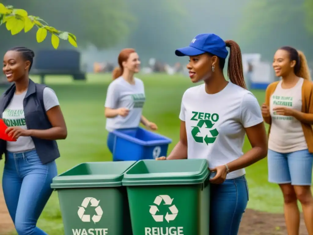 Jóvenes participan con entusiasmo en evento de limpieza ambiental zero waste en parque verde