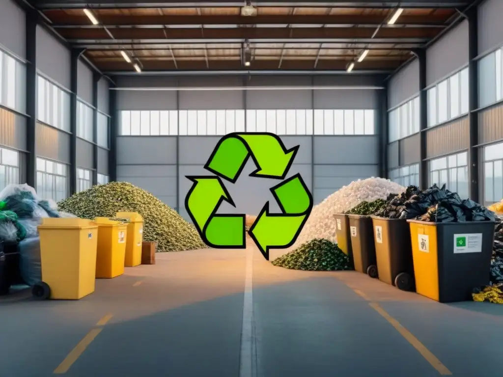 Un laberinto de símbolos de reciclaje se transforma en una fábrica eficiente, reflejando la eficiencia económica de prácticas zero waste