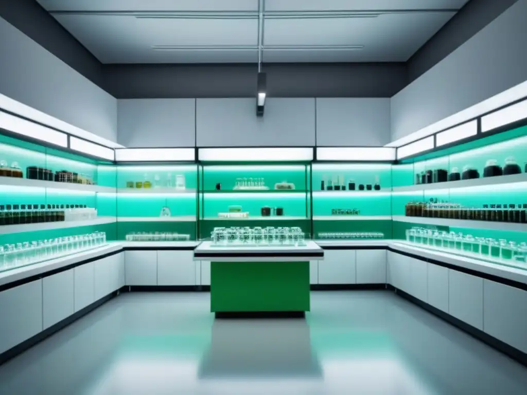 Laboratorio moderno de cosmética ecológica innovadora y sostenible en tonos verdes