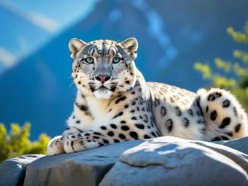 Leopardo de las nieves en paisaje nevado, transmitiendo elegancia y salvaje belleza para educación ambiental turismo lujo