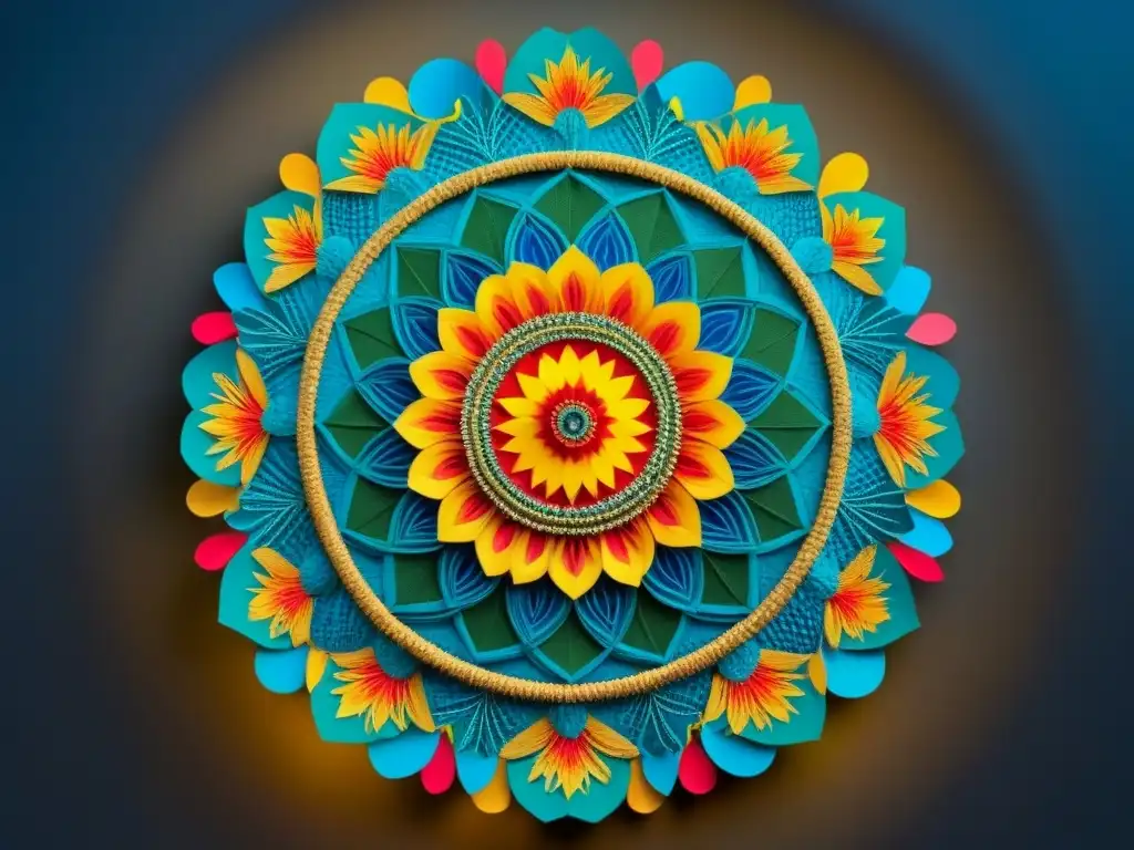 Un mandala elaborado con materiales reciclados, reflejando la belleza del arte ambiental estilo vida sostenible