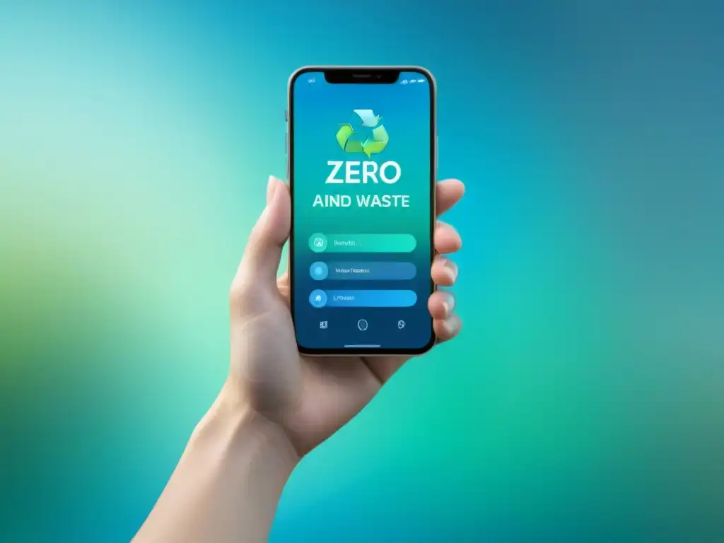 Mano suave sostiene móvil con app zero waste