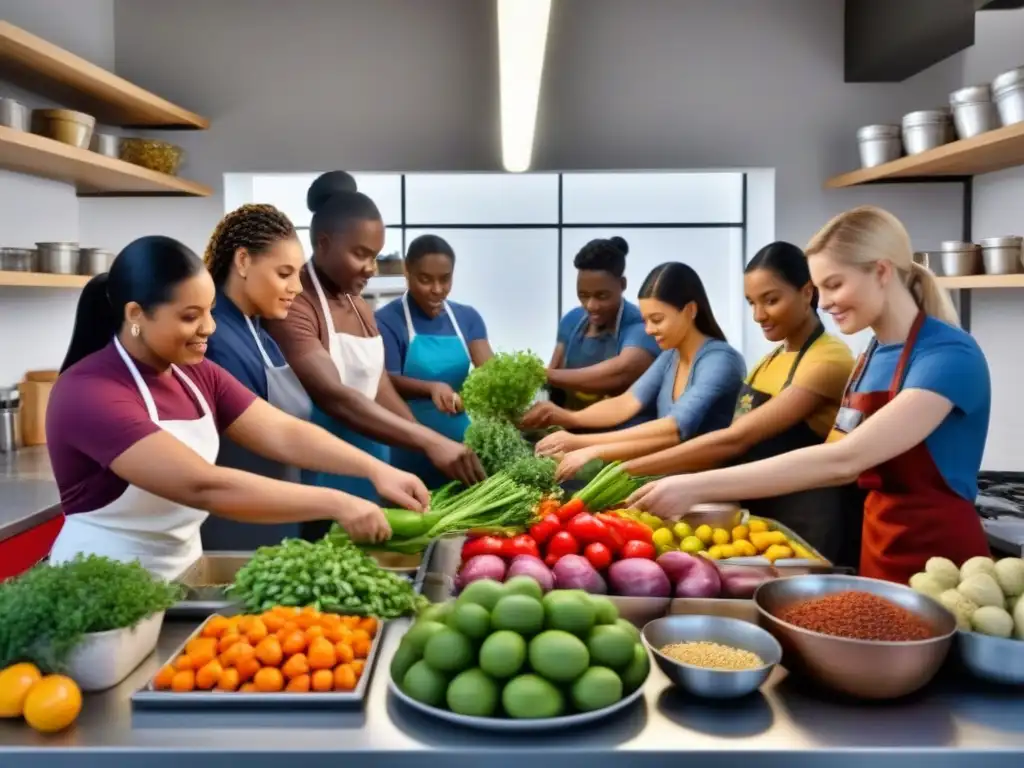 Unión de manos diversas cocinando con ingredientes rescatados, promoviendo recetas alimentos rescatados sostenibles