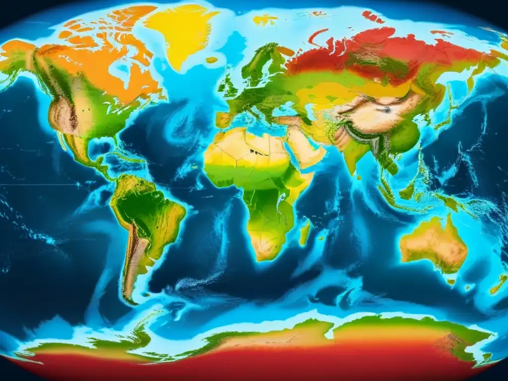 Mapa mundial detallado mostrando comparación de huella de carbono entre países