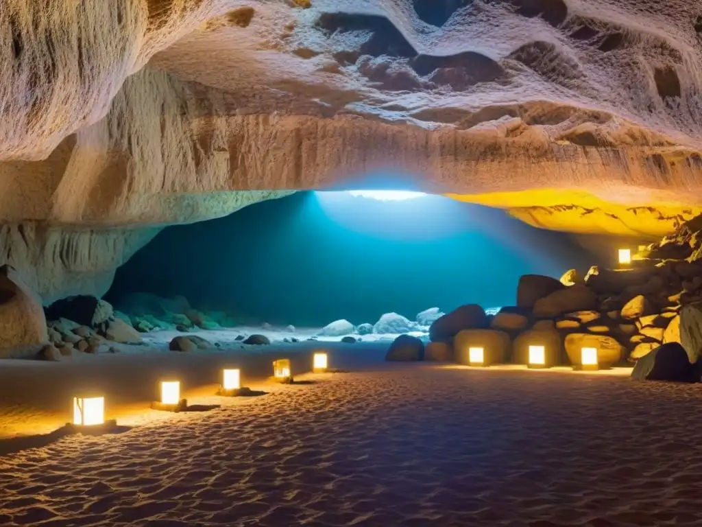 Maravillosa cueva subterránea iluminada por un rayo dorado, ideal para el turismo sostenible en cuevas