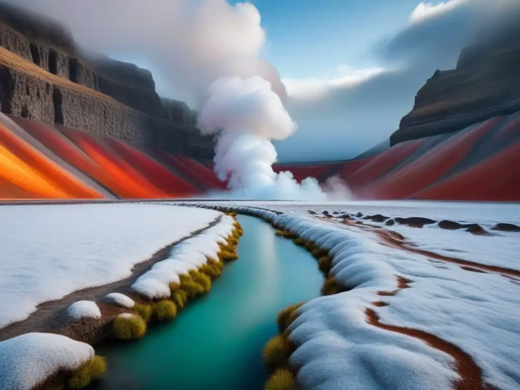 Maravilloso paisaje subterráneo de un reservorio geotérmico resaltado por intrincadas venas de calor, iluminado por una suave luz natural