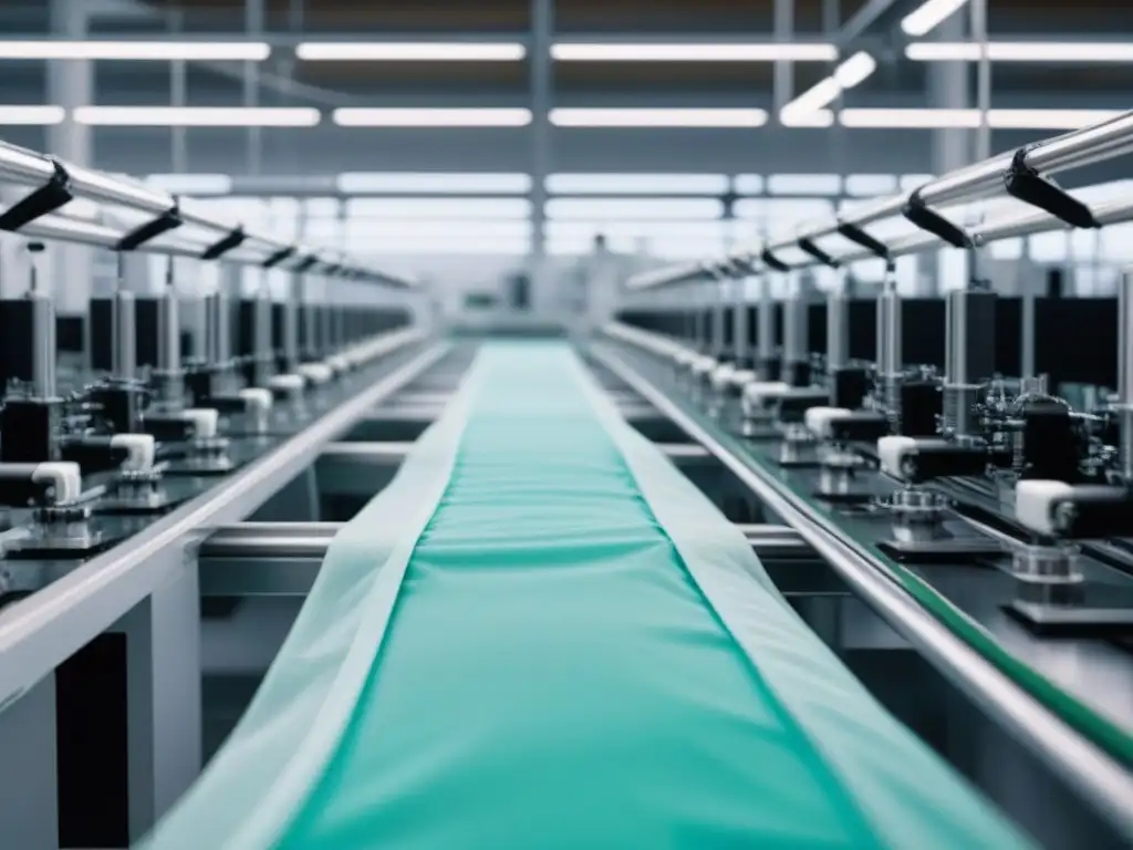 'Producción de marca de ropa sostenible con transparencia, desde materiales hasta producto final, en un entorno moderno y limpio