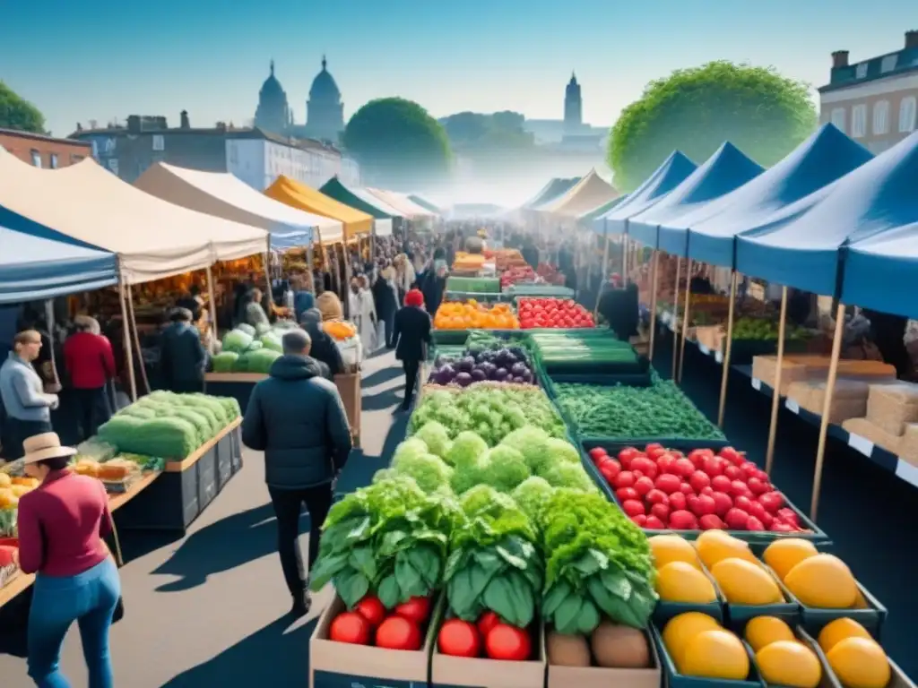 Un mercado ecofriendly lleno de vida con productos sostenibles