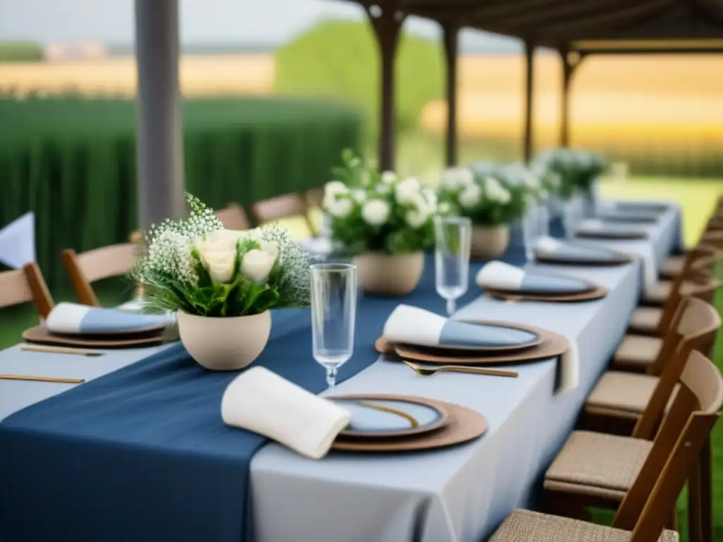 Una mesa elegante en un evento al aire libre con elementos sostenibles