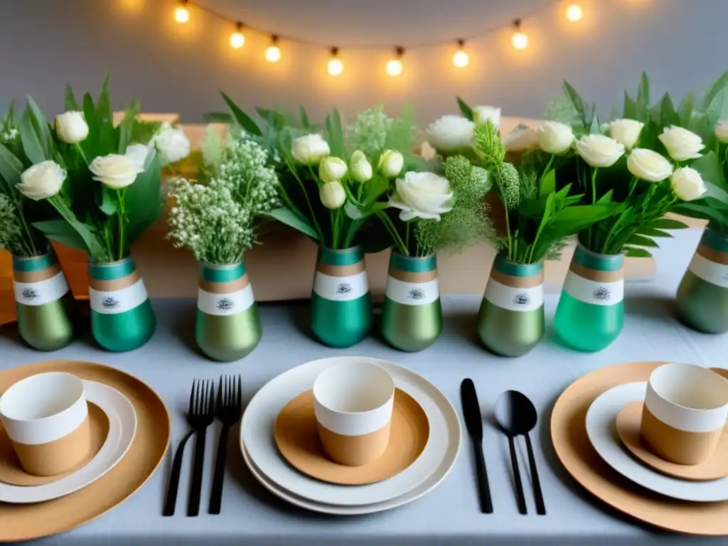 Una mesa de fiesta sostenible decorada con detalles ecológicos