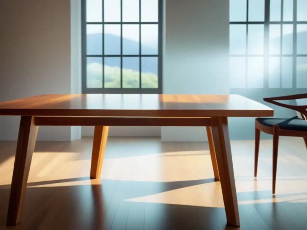 Mesa de madera moderna con acabado ecológico en una habitación soleada