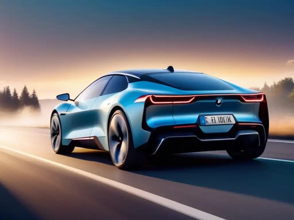 Coche eléctrico del futuro con frenado regenerativo Ilustración minimalista de un coche eléctrico futurista con tecnología regenerativa en frenos vehículos