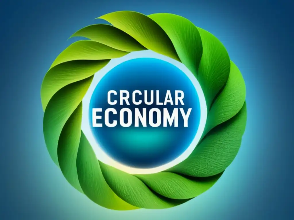 Ilustración minimalista de economía circular con bucles interconectados, en tonos azules y verdes, simbolizando innovación y sostenibilidad