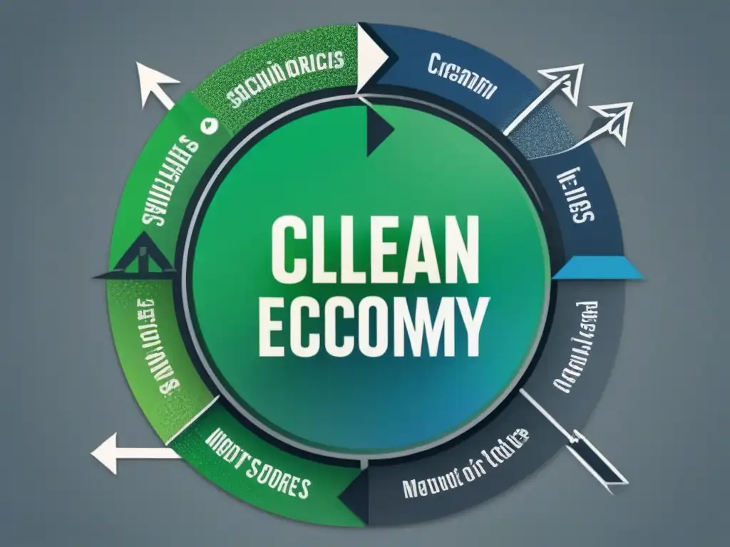 Ilustración minimalista de la economía circular en acción, mostrando un ciclo continuo de materiales reciclados