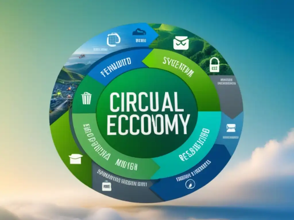 Representación minimalista de una economía circular estilo vida sostenible, con recursos reutilizados y reciclados en armonía