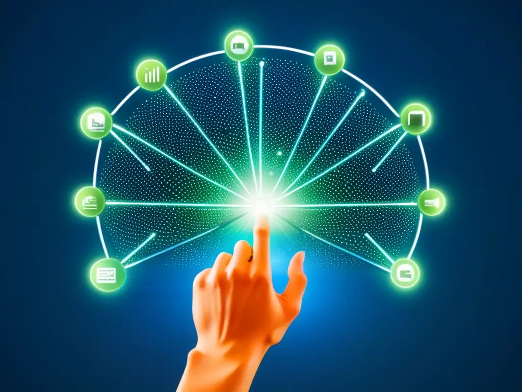 Una representación minimalista y elegante de un ecosistema digital simbolizando la interconexión de tecnologías de información y la economía circular