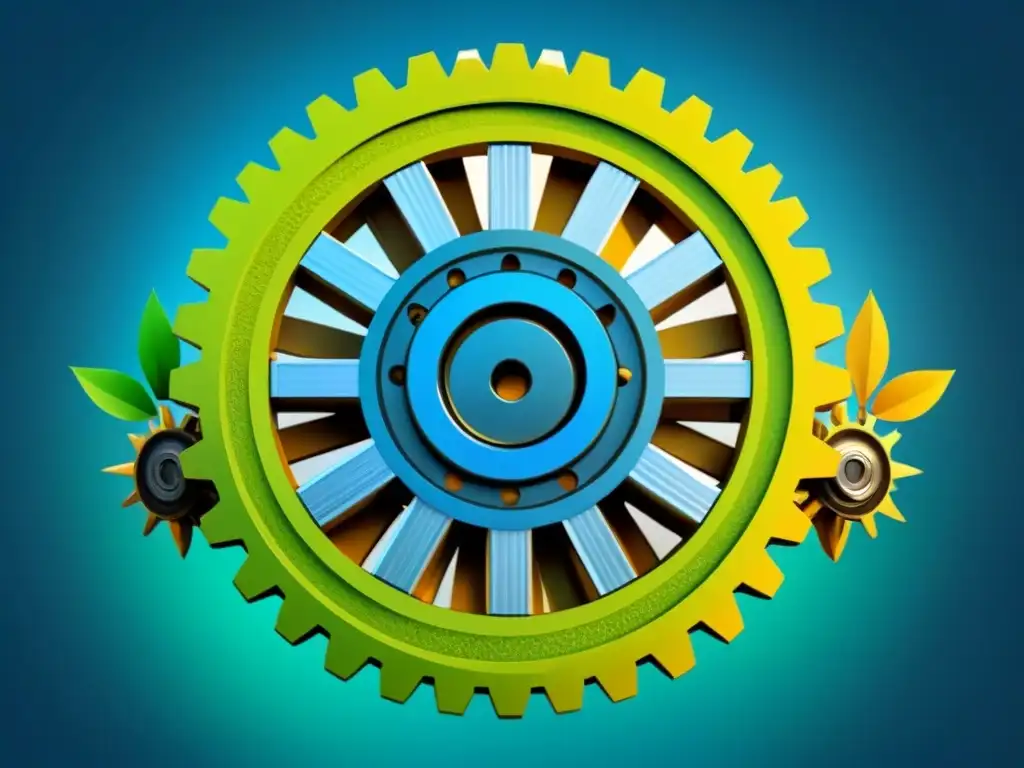 Ilustración minimalista de engranajes conectados, representando la economía circular