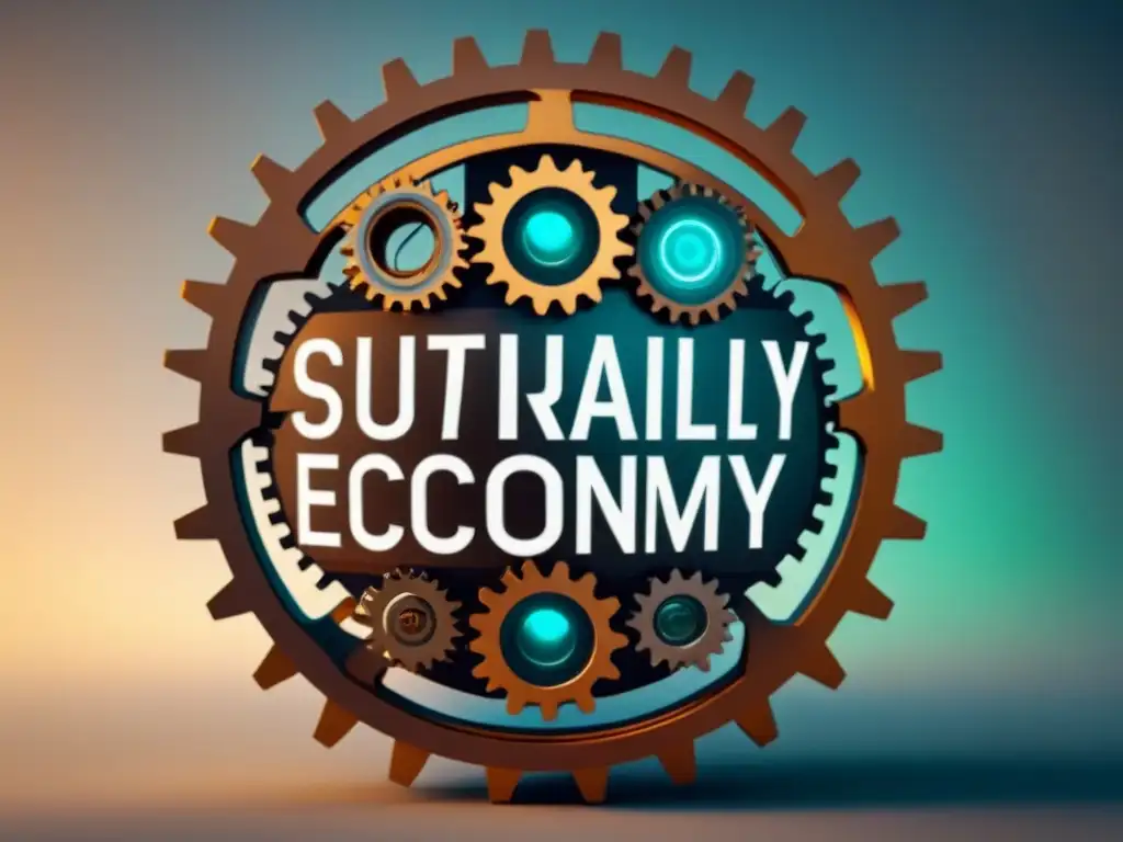 Ilustración minimalista de engranajes interconectados con normativas para economía circular sostenible