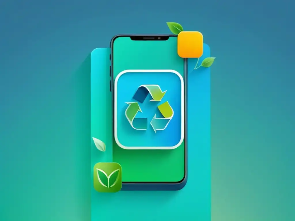 Ilustración minimalista de pantalla dividida en secciones con Apps para desafíos zero waste, íconos ecofriendly y armonía ambiental