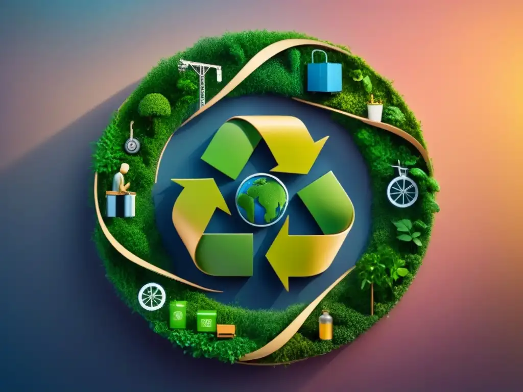 Ilustración minimalista de personas practicando consumo responsable en economía circular