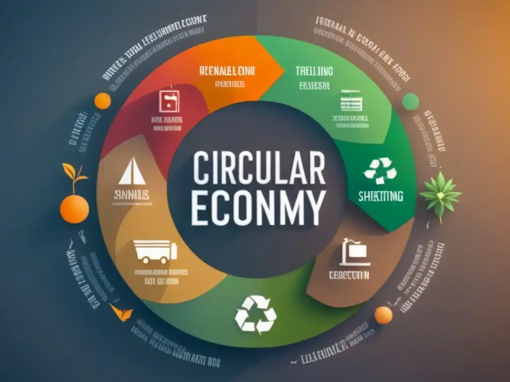 Ilustración minimalista de un sistema de economía circular con bucles interconectados, representando el flujo de recursos de forma sostenible